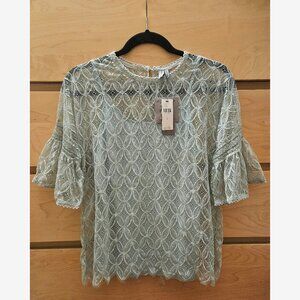 Anthropologie Blink London Mint Green Semi Sheer Lace Top with Liner Tank Size S
